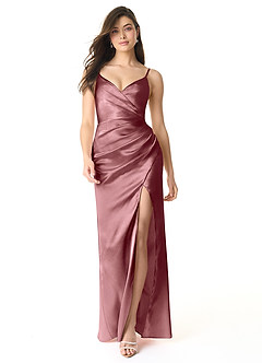 Azazie Sukia Final Sale Vintage Mauve Mermaid Pleated Metallic Satin Dress image1