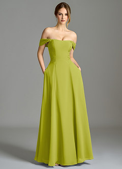 Azazie Oasis Bridesmaid Dresses Lemongrass A-Line with Pockets Chiffon Dress image2