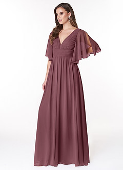 Azazie Temeka Robes de demoiselle d'honneur Robe Trapèze en Mousseline de soie Rayé Sangria image7