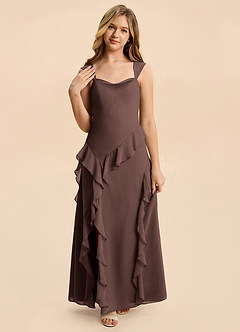 Azazie Sloane Junior A-Linie Herzausschnitt Chiffon Kleid Ganache image6