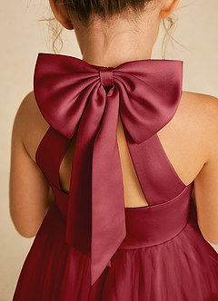 Azazie Dora Flower Girl Dresses Pomegranate A-Line Bow Tulle Dress image5