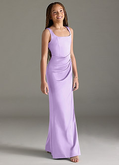 Azazie Mero Junior Lilac Mermaid Pleated Stretch Satin Dress image3