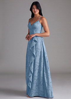 Azazie Naeem Bridesmaid Dresses Powder Blue A-Line Sweetheart Neckline Floral Burnout Dress image2