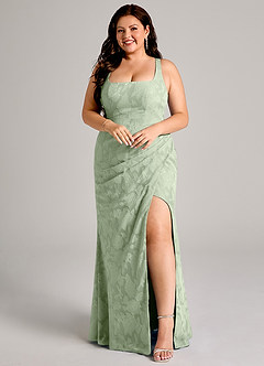 Azazie Mero Robes de demoiselle d'honneur Robe Fourreau en Blumen-Burnout Plissée Vert Sauge image9