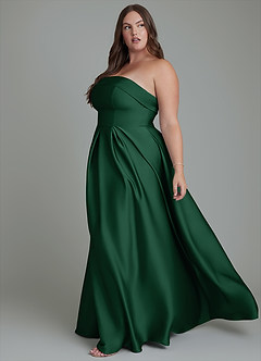 Azazie Lucienne Vestidos de damas de honor Vestido Verde Oscuro de Satén Elástico de Línea A Convertible con Palabra de honor image12