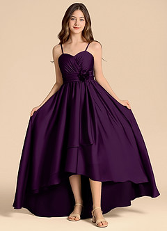 Azazie Catalina Junior Grape A-Line Sweetheart Neckline Stretch Satin Dress image4