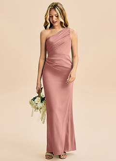 Azazie Akilah Junior Robe Fourreau en Satin extensible Plissée Rosette image3