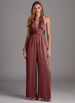Azazie Oli Bridesmaid Dresses Amethyst Pleated Stretch Satin Jumpsuit image3