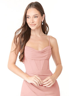 Azazie Mai Bridesmaid Dresses Rosette Sheath Pleated Chiffon Dress image5