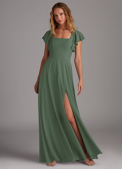 Azazie Bondi Bridesmaid Dresses Eucalyptus A-Line Side Slit Stretch Chiffon Dress image3