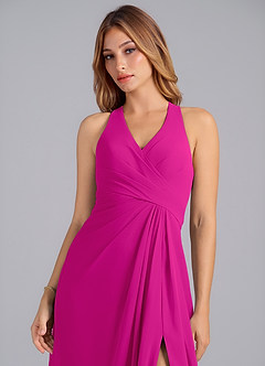 Azazie Dorota Jurken voor bruidsmeisjes Jurk van Chiffon met A-Lijn Geplooid Fuchsia image6