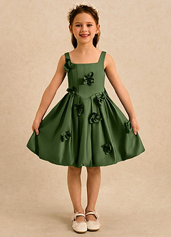 Azazie Lillian vestidos de niña de las flores Vestido Oliva de Satin Mate de Vestido de princesa con Plisado image3