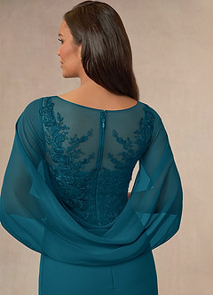 Azazie Hera Mother of the Bride Dresses Ink Blue A-Line Lace Capelet Chiffon Dress image4