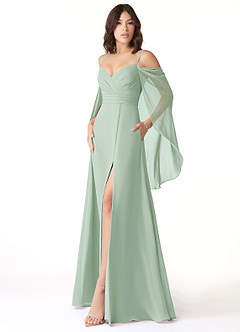 Azazie Cienna Bridesmaid Dresses Agave A-Line Off the Shoulder Chiffon Dress image4