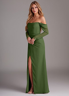 Azazie Hallie Bridesmaid Dresses Olive Mermaid Long Sleeve Chiffon Dress image3