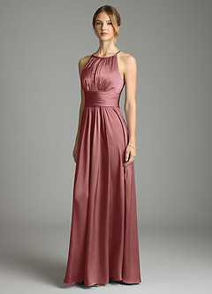 Azazie Bonnie Bridesmaid Dresses Amethyst A-Line Pleated Stretch Satin Dress image1