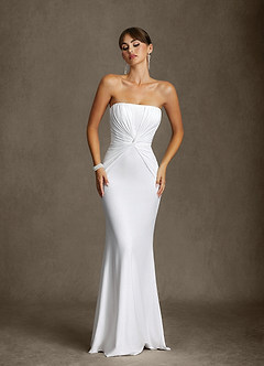 Azazie Araya Wedding Dresses Diamond White Sheath Strapless Jersey Satin Dress image7
