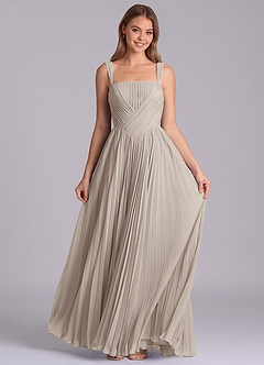 Azazie Mina 신부 들러리 드레스 A라인 주름진 쉬폰 바닥 길이 드레스 image4