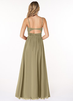 Azazie Yanelie Bridesmaid Dresses Moss Green A-Line Scoop Pleated Chiffon Dress image2