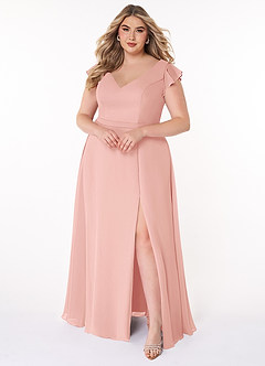 Azazie Claudine Robes de demoiselle d'honneur Robe Trapèze en Mousseline de soie Manche volante Rosette image7