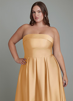 Azazie Lucienne Bridesmaid Dresses Gold A-Line Strapless Stretch Satin Convertible Dress image13