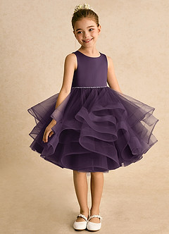 Azazie Tinie Flower Girl Dresses Plum Ball-Gown Bow Tulle Dress image3
