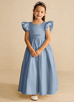 Azazie Piglette Flower Girl Dresses Dusty Blue A-Line Bow Matte Satin Dress image4