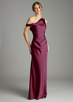 Azazie Emerson Bridesmaid Dresses Mulberry Mermaid Off the Shoulder Stretch Satin Dress image5