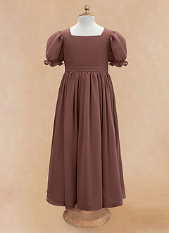 Azazie Joss Flower Girl Dresses Espresso A-Line with Sleeves Chiffon Dress image5