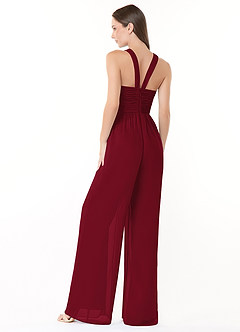 Azazie Berdie Bridesmaid Dresses Burgundy Halter Chiffon Jumpsuit image4