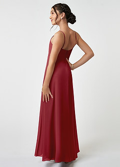 Azazie Collette Junior A-Linie Gestreift Chiffon Kleid Granatapfelrot image4