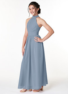 Azazie Iman Junior Dusty Blue A-Line Pleated Chiffon Dress image3