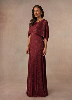 Azazie Loretta vestidos de madre de la novia Vestido de Rubí de Malla Metálica de Corte En A con Capa de capucha image3