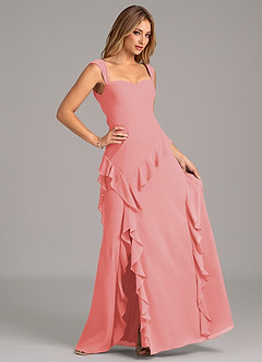 Azazie Sloane Bridesmaid Dresses Coral A-Line Sweetheart Neckline Chiffon Dress image3
