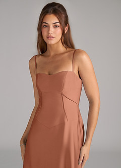Azazie Valentine Robes de demoiselle d'honneur Robe Trapèze en Satin extensible Corset Bronze image6