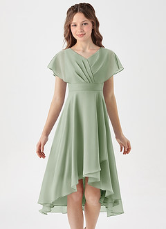 Azazie Graciela Junior Robe Trapèze en Mousseline de soie Plissée Vert Sauge image3