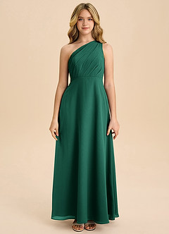 Azazie Phaedra Junior Emerald A-Line Pleated Chiffon Dress image4