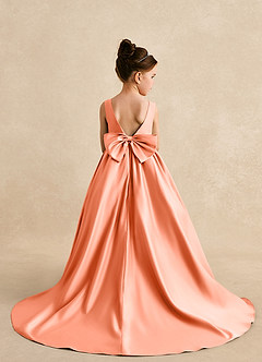 Azazie Mimia Robe Demoiselle D'honneur Fillette Robe Trapèze en Mat Satiné Arc Coucher De Soleil image2