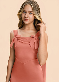 Azazie Chelsea Junior Salmon Pink Sheath Pleated Stretch Satin Dress image7