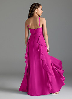 Azazie Peyton Junior Fuchsia A-Line V-Neck Cascading Ruffles Chiffon Dress image2