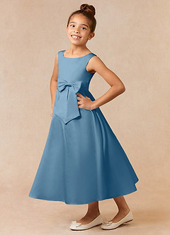 Azazie Lindy Final Sale Agave A-Line Pleated Matte Satin Dress image1