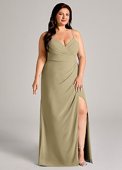 Azazie Maci Bridesmaid Dresses Moss Green Sheath Pleated Chiffon Dress image11