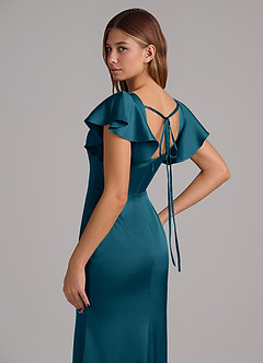 Azazie Elkie Brudtärnklänningar Klänning av Sjöjungfru i Stretch Satin Fyrkantig halsringning Bläckblå image7