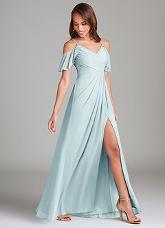 Azazie Dakota Bridesmaid Dresses Mist A-Line Off the Shoulder Mesh Dress image3