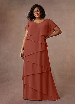 Azazie OHara Abiti per la Madre della Sposa Abito A-Line in Chiffon con Scollo a V Auburn image12
