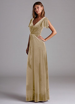 Azazie Soren Bridesmaid Dresses Golden Tan A-Line Velvet Dress image3