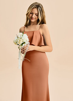 Azazie Galene Junior Syrena Satyna elastyczna Długość podłogi Młodsza druhna Sukienka image5