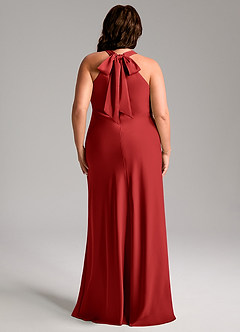 Azazie Doretta Bridesmaid Dresses Pomegranate Mermaid Pleated Stretch Satin Dress image10