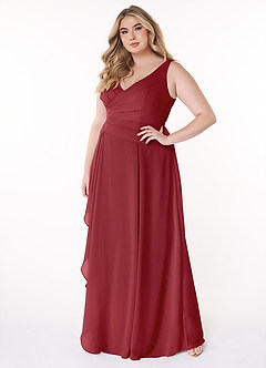 Azazie Kori Brautjungfernkleider A-Linie Plissee Chiffon Kleid Granatapfelrot image8