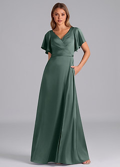 Azazie Ambrosia Robes de demoiselle d'honneur Robe Trapèze en Satin extensible Plissée Mousse De Mer image5